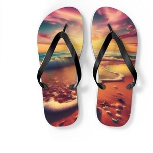 Flip Flops - Beach Waves and Sunset Design